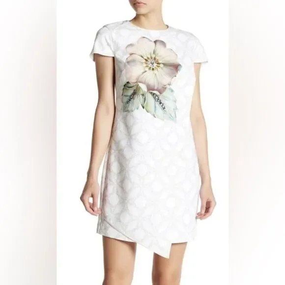 Ted Baker London Alila Cap Sleeve Sheath Dress Floral Pearl White Size 3 / 6 - 8 - Picture 3 of 14